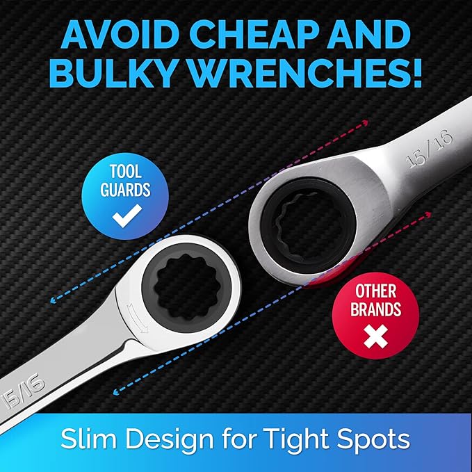 TOOLGUARDS 15/16'' Wrench - Ratcheting Wrench - Slim Profile - Ratchet Wrench - 100% Lifetime Satisfaction Guarantee