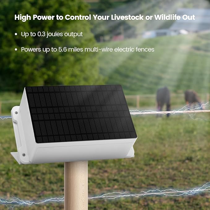 HEFC-03 Solar Fence Charger, Briidea 5.6 Miles Solar Electric Fence Charger, 0.2 Joules, IP66 Waterproof, Solar-Powered, Cost-Efficient, Prevents Predators, Ideal for Livestock & Gardens