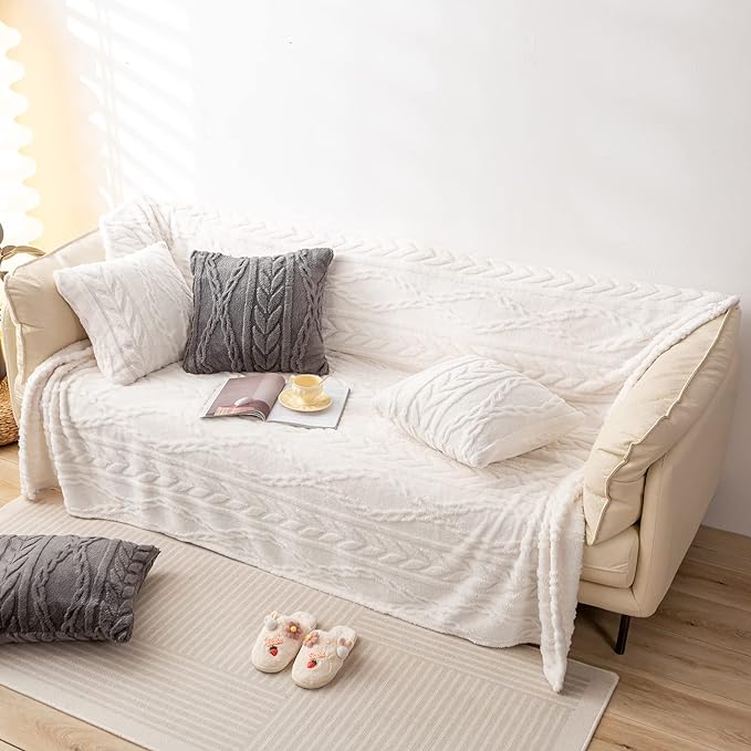 YUSOKI Sherpa Throw Blanket-3D Stylish Design Super Soft Fuzzy Cozy Warm Blanket Thick Plush Fluffy Furry Blankets for Teen Girls Women Couch Bed Sofa Chair Men Boys Gift(Ivory,50"x65")