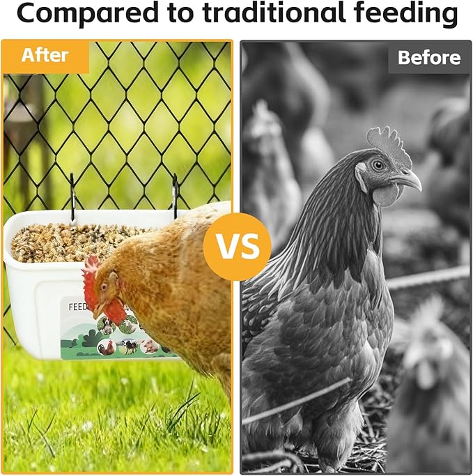 6 Pack Goat Feeder Hanging Chicken Waterer Feeder Trough, Fence Feeders with Clips for Poultry Livestock, White