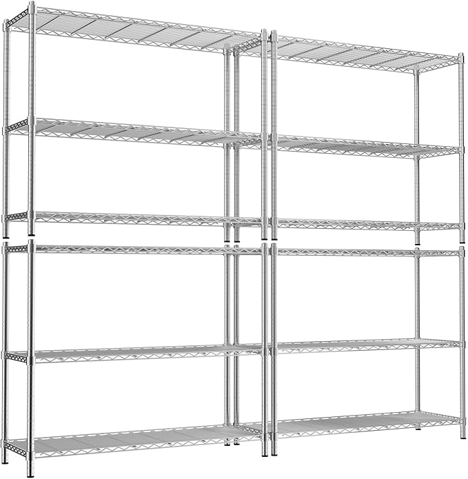 Storage Shelves, 4 PCS 48" L x 20" W x 47" H Heavy Duty Garage Wire Shelving Unit Loads 1200LBS, 3-Tier Adjustable Metal Industrial Utility Shelf Rack for Kitchen, Laundry Room, Basement