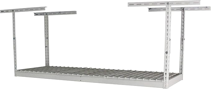 SafeRacks 2x6 Adjustable Overhead Garage Storage Rack, Heavy-Duty Steel Overhead Storage Rack with 300 lb Weight Capacity, Height Adjustable Garage Storage Organization System, White (12"-21")