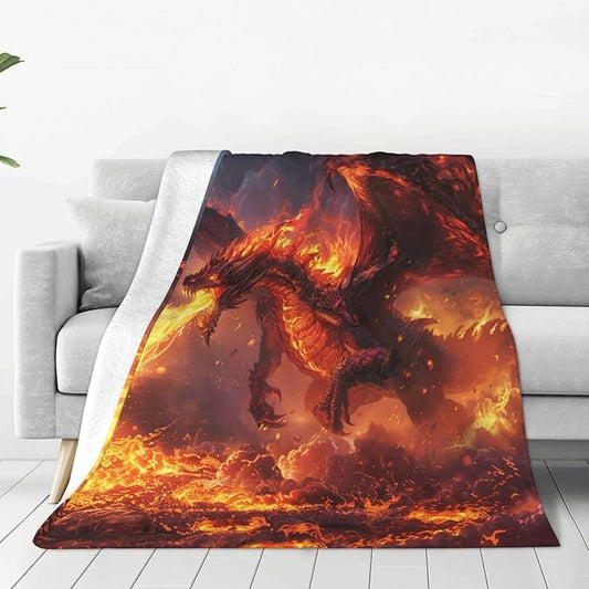 Fire Dragon Blanket Red Cool Dragon Decor Throw Blanket Cozy Plush Flannel Fleece Warm Soft Lightweight Fuzzy Blanket Dragon Lovers Gifts for Boys Girls Teens Women for Bed Sofa Couch 60"X80"