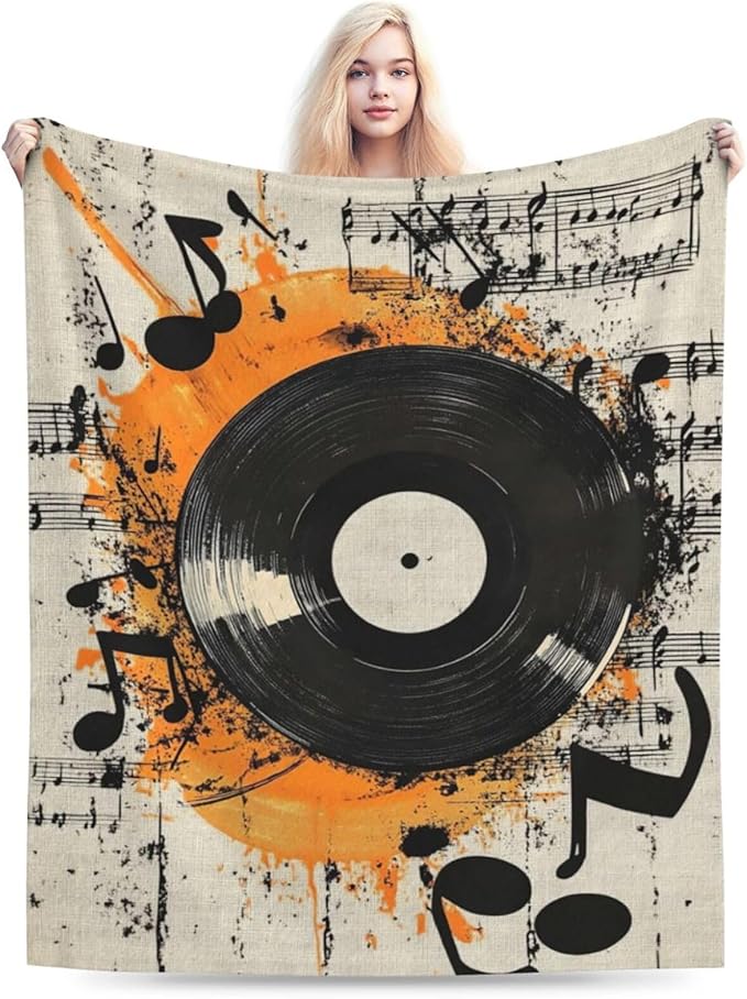 Record Music Throw Blanket Phonograph Blankets Disk Fleece Plush Super Soft Cozy Warm Lightweight Musical Instrument Decor Gifts for Boys Girls Kids Adults Men Women 40" x 50"