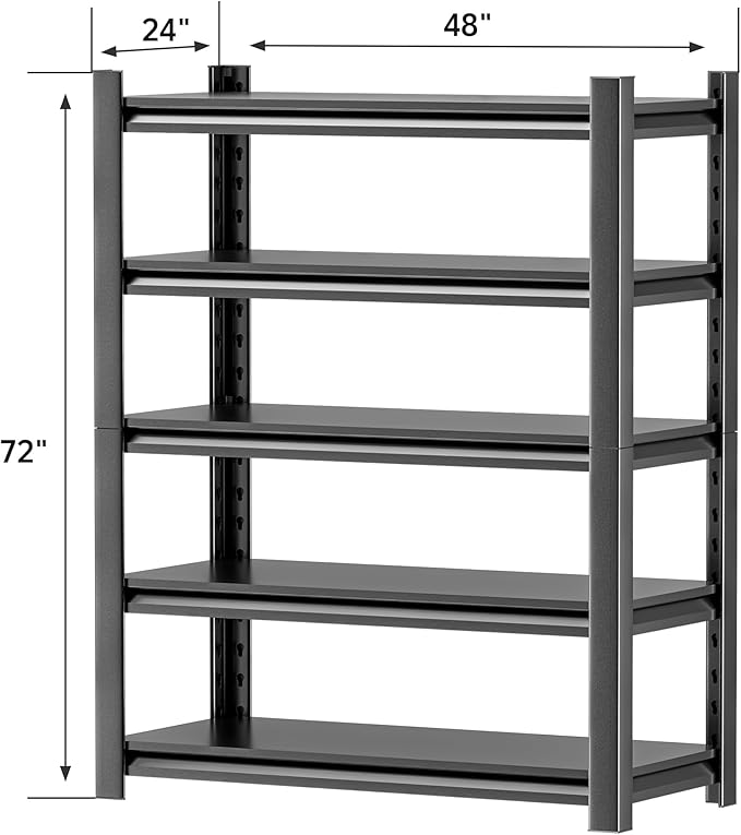 Heavy Duty Garage Shelving,72" Hx48 Wx24 D 5-Tier Storage Shelves,3000 lbs Capacity,Easy Assembly Adjustable Stainless Metal Shelf,Suitable for Garage Basement Office Farmhouse etc