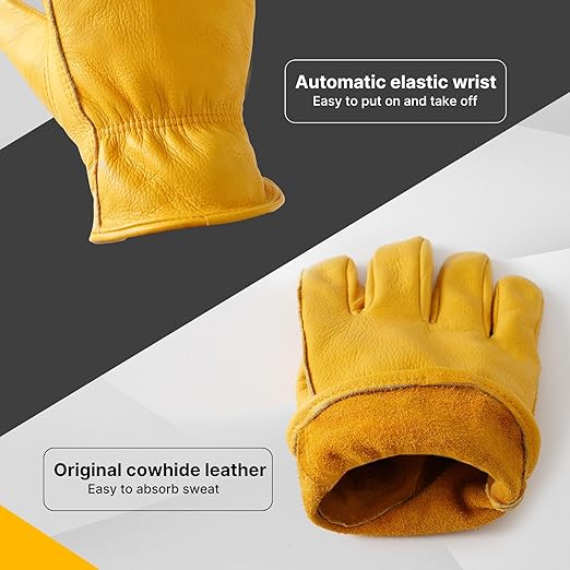 Garden Gloves, Puncture Resistant Gloves, Cowhide Protective Gloves for Gardening/Logging/Construction/Truck Driving
