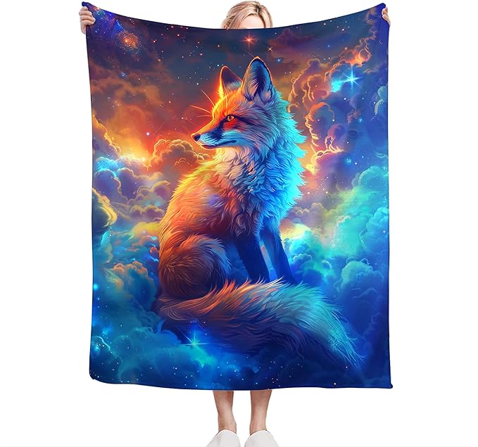 Fantasy Fox in Space Throw Blanket - Gifts and Decor for Girls, Women, Kids, Adults - Soft Warm Cozy Fleece Blanket for Couch, Sofa, Bed 60"x50"
