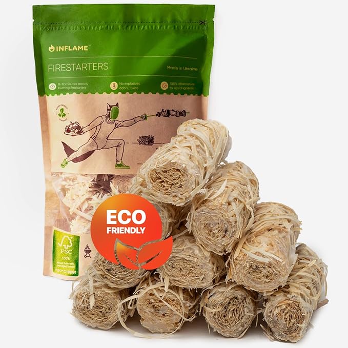 Inflame Fire Starters for Campfires, Grill, BBQ, Fireplace, Woodstove - Charcoal Starter - Waterproof, Weather-Resistant - Natural Wood Fireplace Starters - 24 pcs