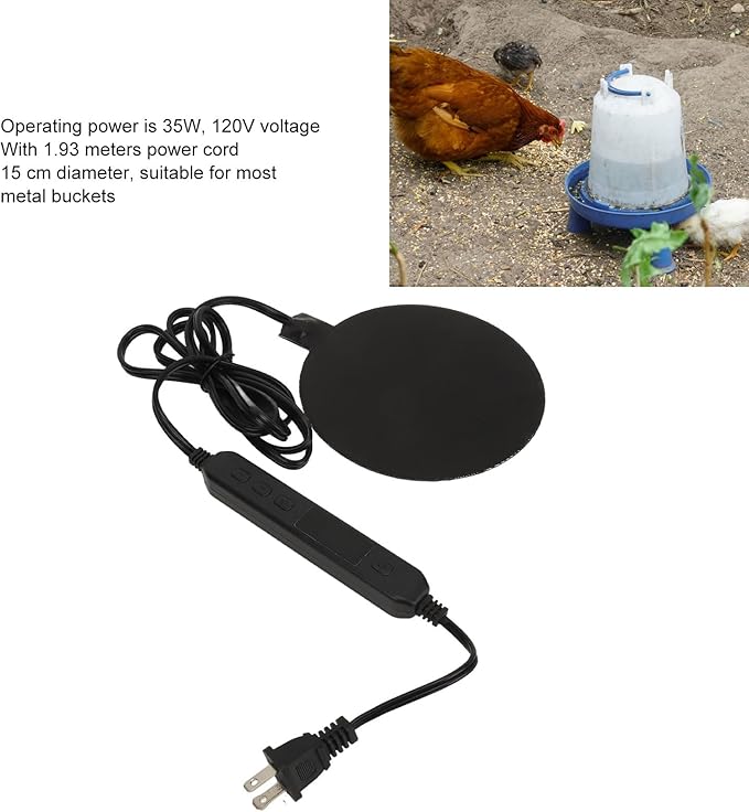 Chicken Water Heater for Winter, Poultry Water Heater Base 35W 120V Silicone Heated Pad Chicken Waterer Heated Chicken Coop Heater for Metal Bucket Stock Tank