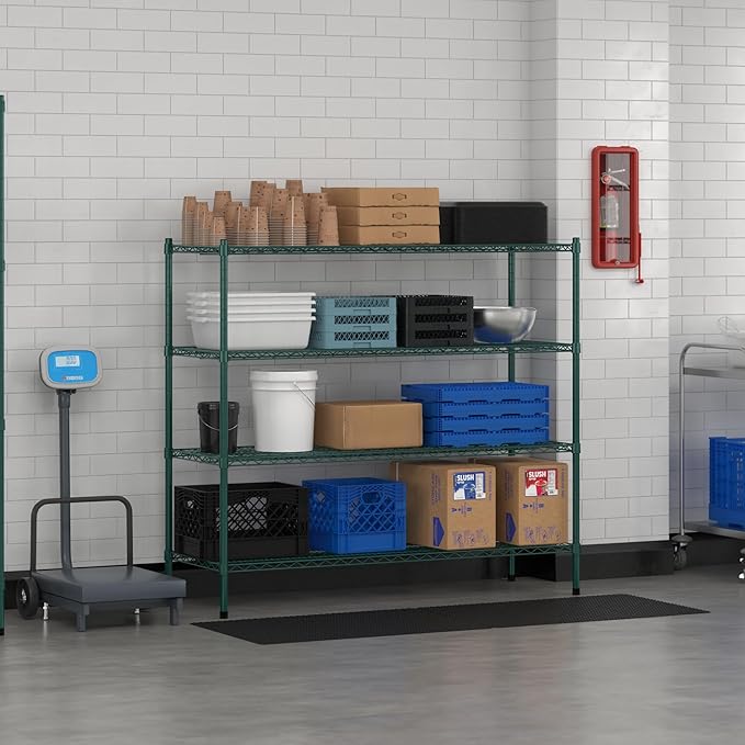 Commercial NSF Listed Green Epoxy Stationary Wire Shelving Kit 21" x 60" x 54", with 4 Shelves Perfect for Warehouse, Walk-in Refrigerator, Freezer, Grocery Store, Restaurant, Dishroom