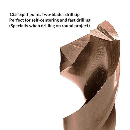 NordWolf 4-Piece 1/8" M35 Cobalt Drill Bits, with 1/4" Hex Shank for Stainless Steel & Hard Metals, Jobber Length for Quick Change Drills & Impact Drivers