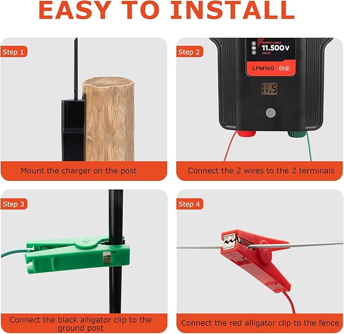 Electric Fence Charger AC DC Powered 65 Miles 200 Acres, 110 Volt 2 Joule Plug-in Electric Fence Energizer, Output Voltage Max 12 kV for Livestock, Preventing Predators from Intruding