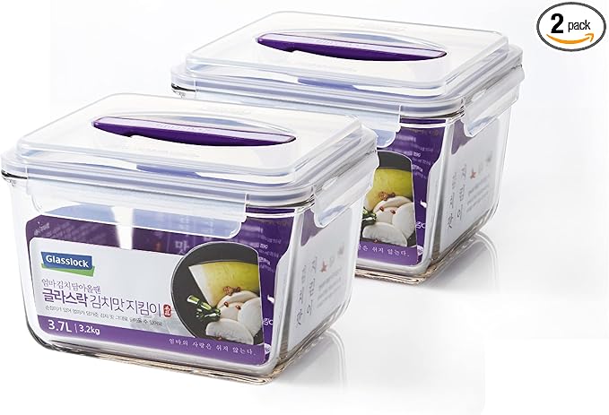 GLASSLOCK 125 Oz Glass Food Storage set of 2 – Large Capacity, Airtight & Leak-Proof, BPA Free Lid with Carry Handle, Microwave, Dishwasher, Fridge & Freezer Safe, Marinating, Sauce, Fruit Storage