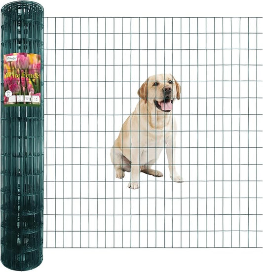 Green PVC Coated Welded Wire Fence 56 Inch x 50 Foot, 2 Inch x 4 Inch 14GA, Garden Border Fencing Roll Vinyl Coating Metal Wire Mesh Hardware Cloth for Yard Vegetable Plant Protection