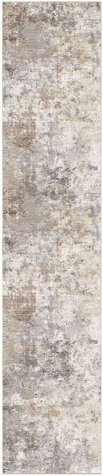 3X12 Washable Runner Rug for Hallway: Soft Neutral Modern Abstract Area Rug - Non-Slip Low Pile Long Throw Indoor Carpet for Kitchen Entryway Kitchen Bedroom Laundry- Brown Grey