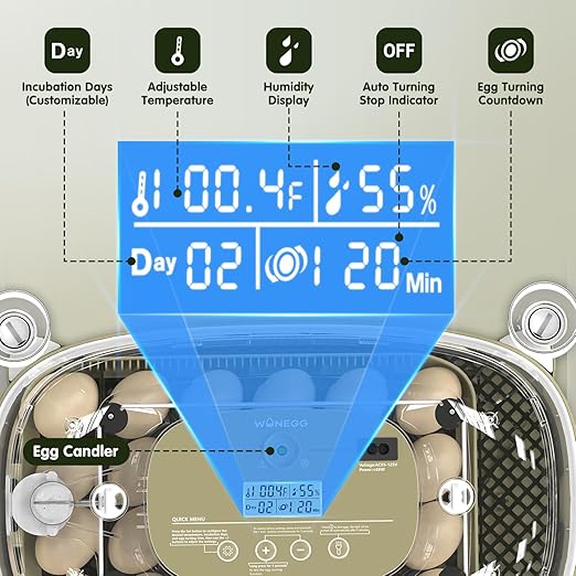 24 Egg Incubator with Automatic Turning, Temperature and Humidity Control, LED Egg Candler, and Auto Water Addition, for Hatching Chicken, Goose, Duck, Quail, Pigeon, and Turkey Eggs