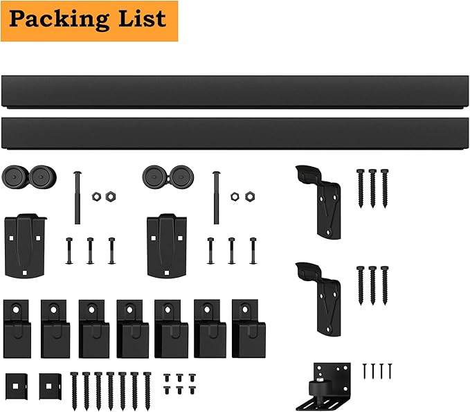 10FT Black Box Rail Exterior Barn Door Hardware Kit, Sliding Heavy Duty Barn Door Track, Wall Mount Barn Door Hardware with 5 Track Brackets(Doors NOT Include）