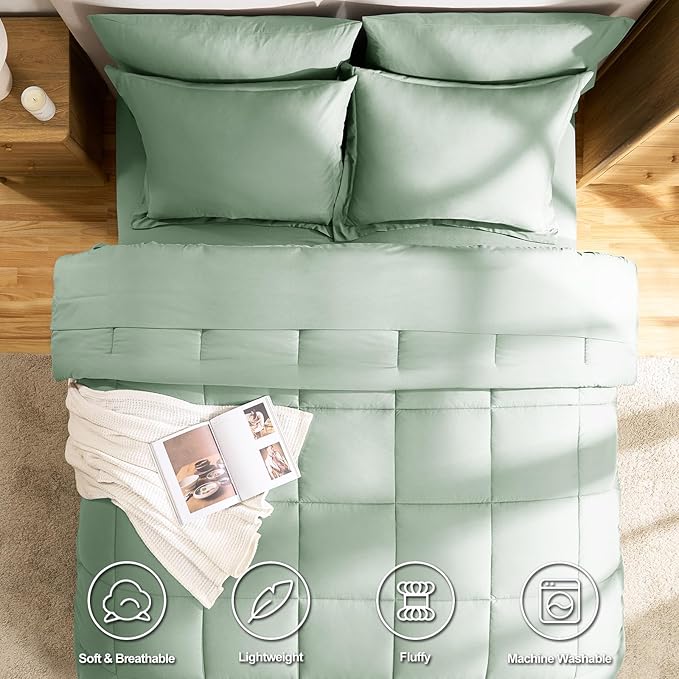 CozyLux Full Size Comforter Sets Sage Green - 7 Pieces Bed in a Bag Full, Oeko-Tex Certified Bed Set, All Season Soft Bedding Set with Down Alternative Comforter, Sheets, Pillowcases & Pillow Shams