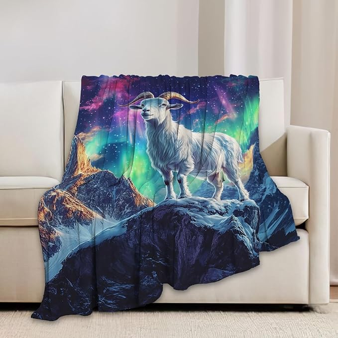 Goat Blanket Aurora Mountain Goat Animal Lover Throw Blankets Gifts for Girls Boys Kids Soft Cozy Fleece Plush for Couch Sofa Bed 50"x40"