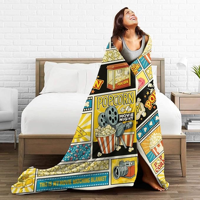 Popcorn Fleece Blanket Movie Ticket Throw Blankets for Girls Boys Super Soft Warm Flannel Night Snacks Food Throws Gifts for Men Women Cozy Fuzzy Plush Stuffed Couch Bed Bedding Decor 50"X40"