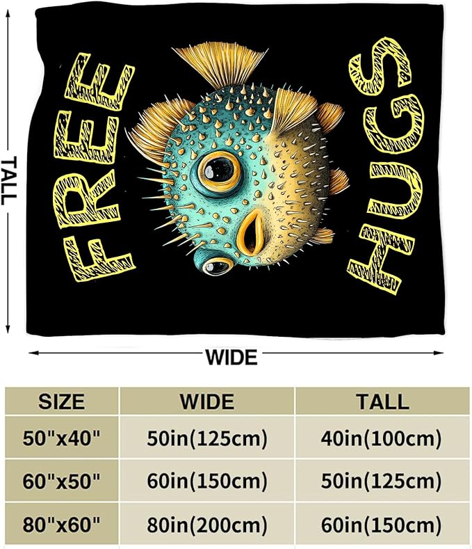 Puffer Fish Blanket Gifts for Girls Boys Soft Warm Plush Funny Puffer Fish Throw Blanket Flannel Fleece Fuzzy Cute Stuff Blanket for Bed Couch Living Room Decor 50"X40"