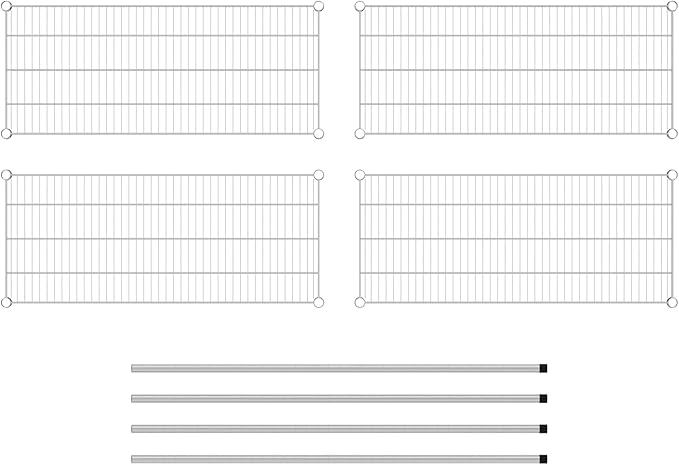 Commercial NSF Listed Chrome Stationary Wire Shelving Kit 18" x 42" x 54", with 4 Shelves Perfect for Warehouse, Walk-in Refrigerator, Freezer, Grocery Store, Restaurant, Dishroom