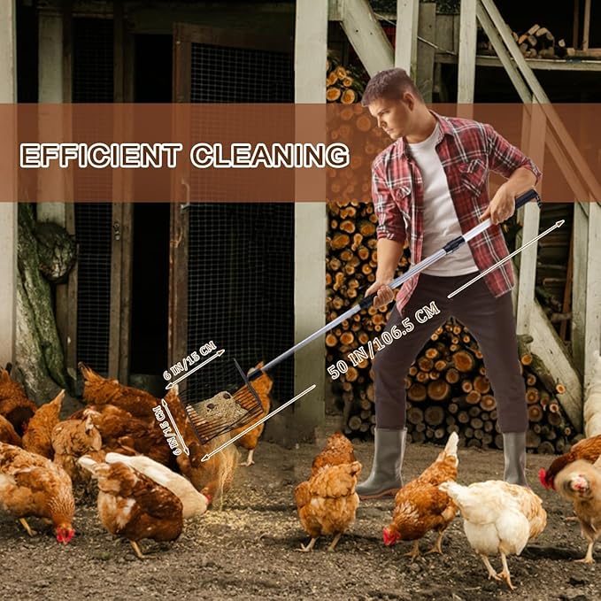 Chicken Coop Accessories Stretchable Metal Chicken Poop Scooper Sifting Poop Shovel Tools for Cleaning (3 in 1)