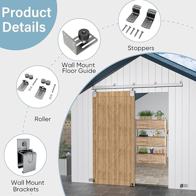 8FT Heavy Duty Exterior Barn Door Hardware Kit, BarnBase Box Rail Door Hardware Kit, Outdoor Hardware Kit for 1 Door(Door not Include), 450 lbs Capacity, Silver