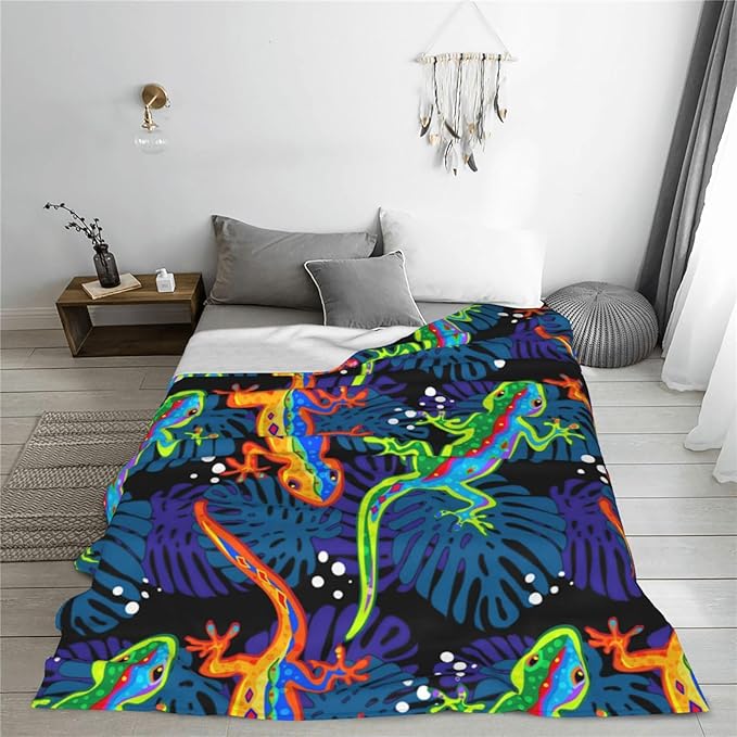 Lizard Throw Blanket Lizard Palm Decor Blanket Super Cozy Plush Lightweight Soft Plush Flannel Fleece Blanket Gifts for Reptiles Lover Girls Boys Kids Women Men for Sofa Bed Couch 60"X80"