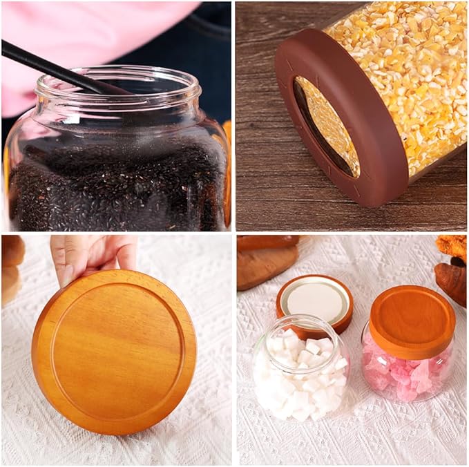 SAIOOL 2-Pack Glass Storage Containers with Lids - D 15cm x H 11cm, 1200 ML Airtight Food Jars, Wide Mouth Pantry Organization for Coffee, Flour, Snacks, Includes 2 Spoons & Labels