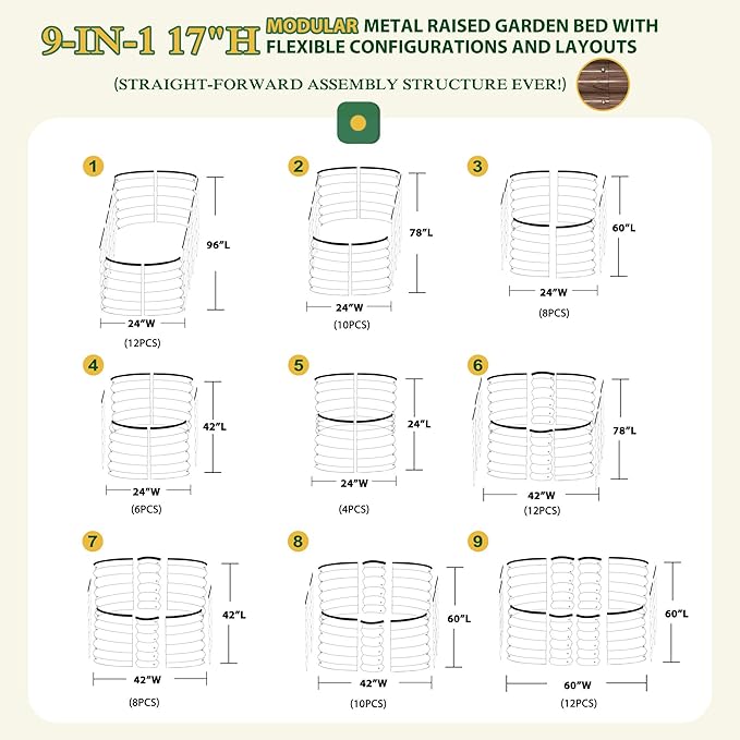 MUPATER 8x2FT Metal Galvanized Raised Garden Bed, 17''H Premium Wood Grain Raised Garden Bed Outdoor for Plants Flowers, 9-in-1 Galvanized Metal Planter Box, Rustic