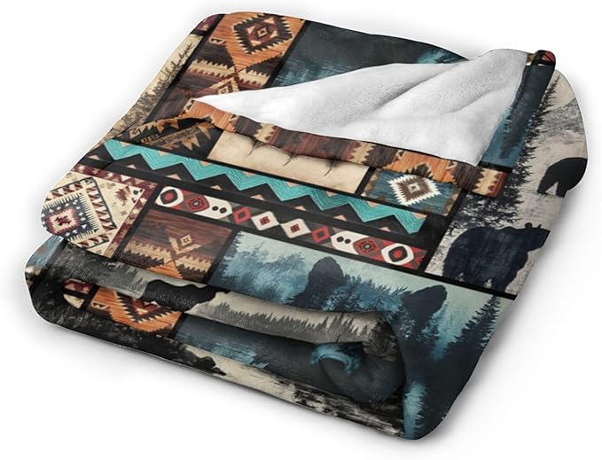 Western Cowboy Throw Blanket Southwest American Cowboys Flannel Blankets Native Plush Super Soft Cozy Warm Decor Gifts for Boys Girls Kids Adults Men Women 60" x 80"