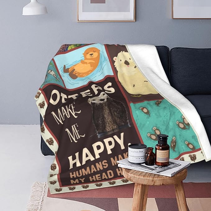 Sea Otter Blanket Otters Throw Blanket Comfy Plush Flannel Fleece Warm Soft Fluffy Fuzzy Stuff Blanket Gifts for Animals Lover Women Teens for Bed Sofa Couch 40"X50"
