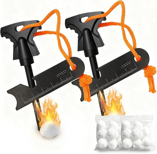 Magnesium Fire Starter with Striker, High Temp Magnesium Rod, Ferro Rod Fire Starter Survival Tool with Waterproof Tinder and Steel Fire Striker for Camping, Hiking and Emergency