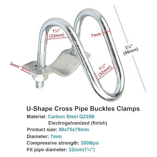 10 PCS Cross-Connector Vertical Pipe Clip for 1-1/4" (1.25" OD) Round Tube, Crossover Tube Clamps for Farm, Greenhouse, Tripods