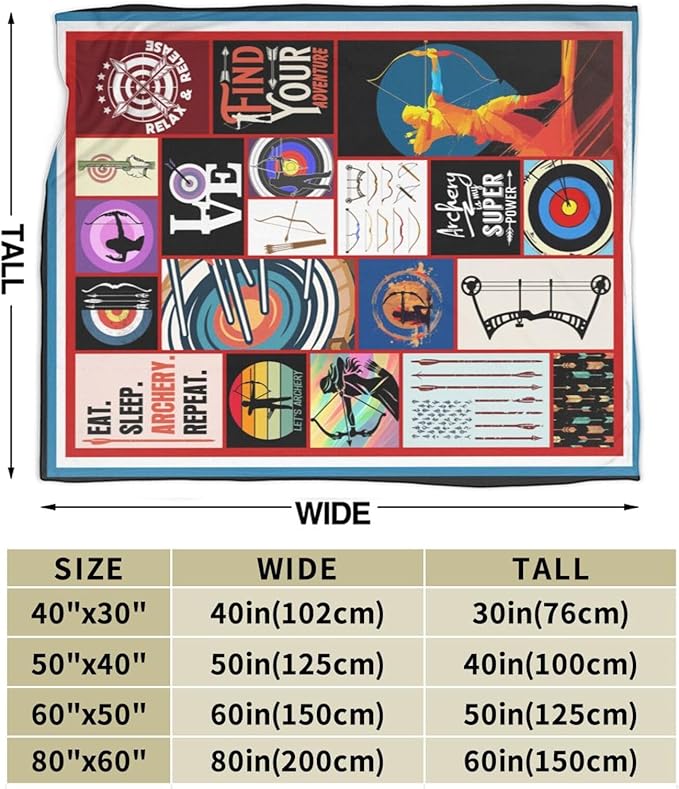 Archery Throw Blanket Sports Blankets Fleece Plush Flannel Super Soft Cozy Warm Lightweight Archery Sports Decor Gifts for Boys Girls Kids Adults Men Women 60" x 80"