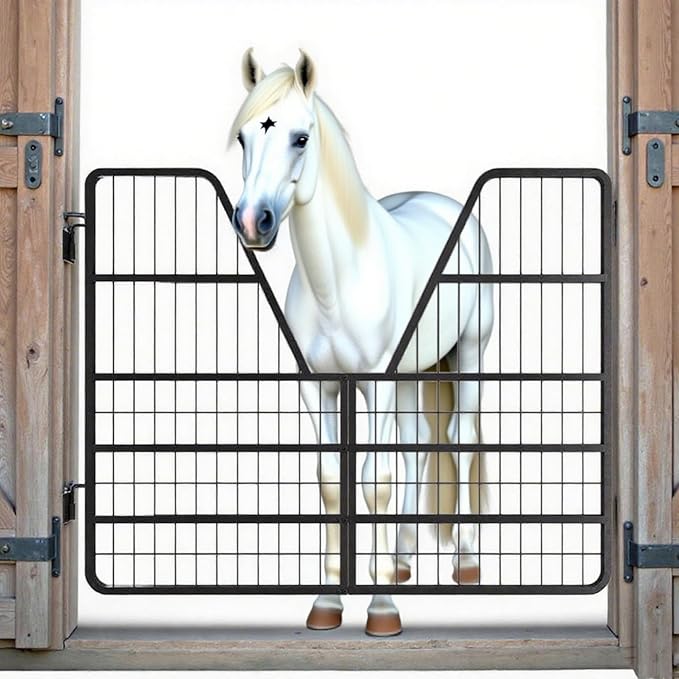 1" Thick Steel Frame Horse Stall Guard, Heavy Duty Horse Stall Gate, 52" Wide X 42" High High Stall Guards for Horses, Fits Standard Barn Doorways