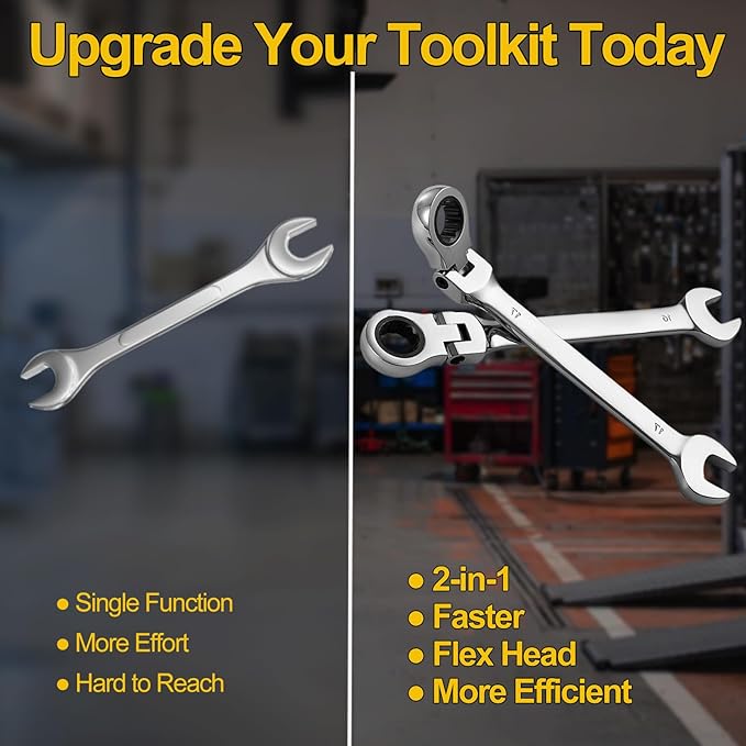 Ratcheting Wrench Set 16 Pcs, Multifuctional Combination Ended Spanner Kit Metric 6-22MM Chrome Vanadium Steel Flex-Head Ratchet Wrenches with Carrying Bag