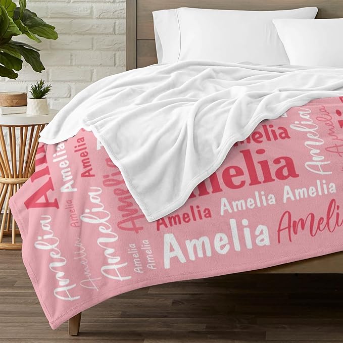 Custom Blanket with Name Personalized Blankets for Kids Adult Boys Girls Flannel Monogrammed Customized Blankets Throw (40''x50'')