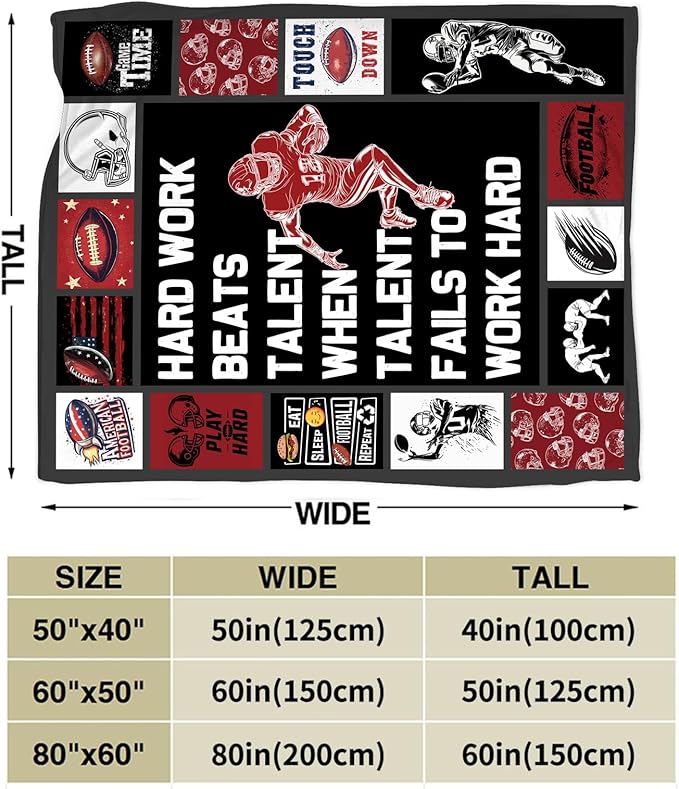 Football Blanket, Inspirational Sport Throw Blanket, Football Gifts Blankets Stuff Fleece Flannel Plush for Men Boys Women Girls Lovers Adults Soft Bedding Gift for Sofa Bed Office Home Decor 60"x50"