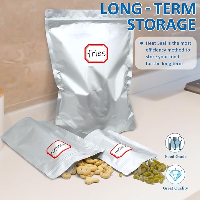 100 Pack Mylar Bags for Food Storage with 100x300cc Oxygen Absorbers - 9 Mil 10"x14", 9Mil 6"x9", 9Mil 4.3"x6.3" - Resealable Bags for Packaging Products & Ziplock Food Grade Bag for Storage