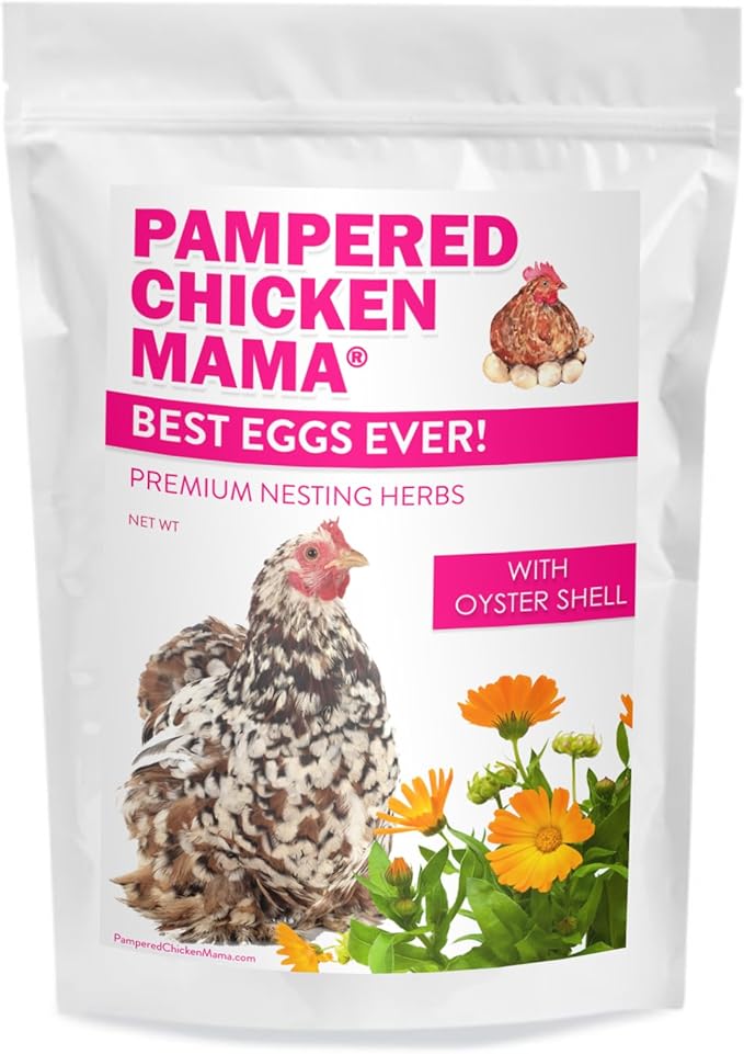 Pampered Chicken Mama Best Eggs Ever! Nesting Herbs for Chickens (1.25 Pounds) Calcium Supplement for Chickens | Chicken Feed Supplies, Hen Treats for Coops