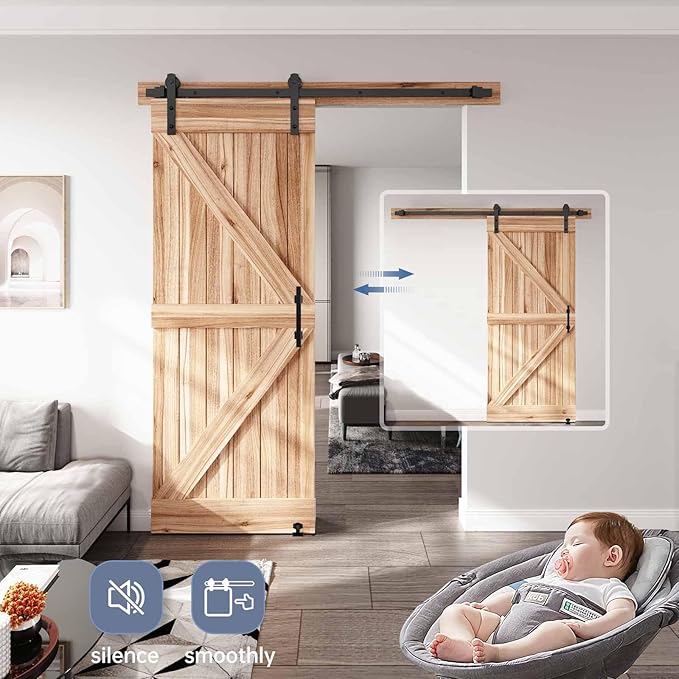 EaseLife 4 FT Sliding Barn Door Track and Handle Hardware Kit, Straight Pulley,Slide Smoothly Quietly,Easy Install (4FT Track Kit for 24" Wide Single Door)