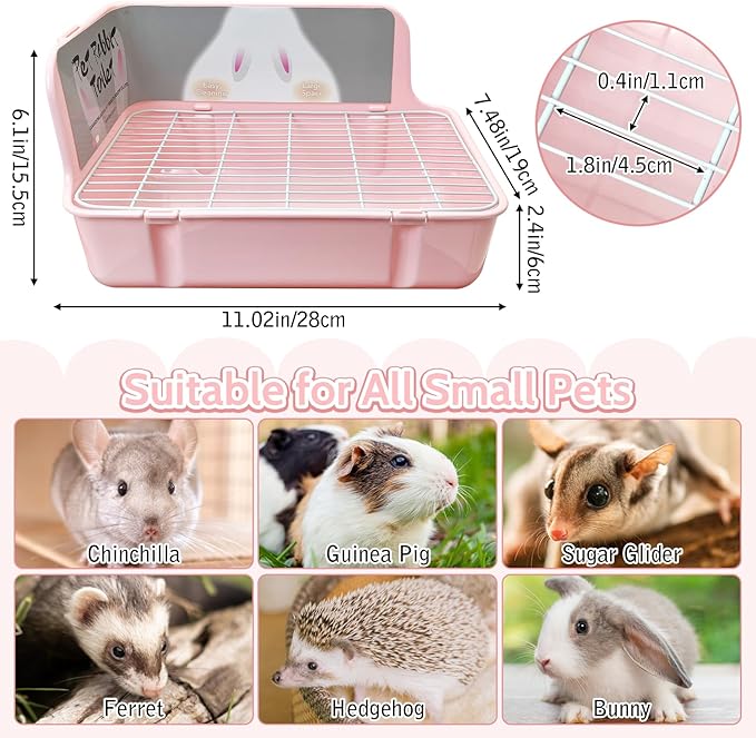 Bunny Litter Box with Grate, Rabbit Corner Litter Pan, Pet Toilet Potty Trainer with Scoop & Disposable Liner for Guinea Pig Ferrets Chinchilla