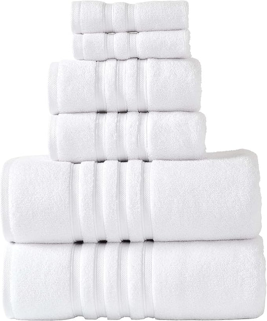 ESSELL 24/7 Luxury 6 Piece Towel Set, 700 GSM 100% Cotton, 2 Bath Towels 2 Hand Towels 2 Wash Cloths, Lightweight Bath Towels, Soft & Highly Absorbent Towels for Bathroom, Spa & Hotel, White Towel Set