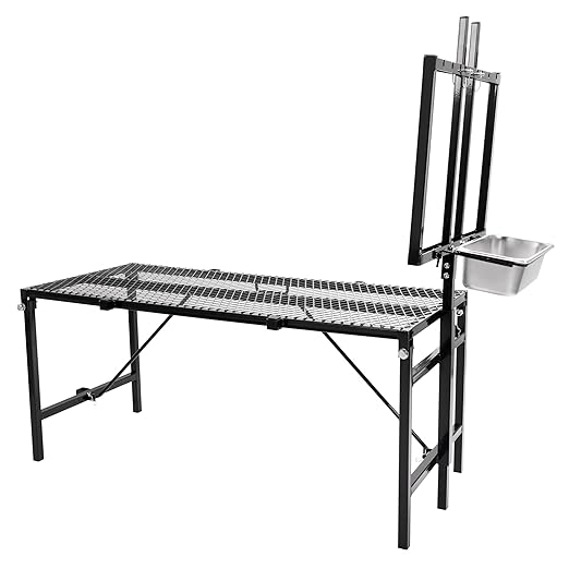 HECASA Sheep Milking Stand Livestock Feeder Rack Adjustable Headpiece w/Removable Feeding Tray Portable Farm Ranch Livestock Stand for Hoof Trimming Shearing Grooming Grooming (Black)