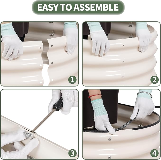 1MORE Galvanized Raised Garden Bed- Planter Garden Boxes Outdoor, Raised Beds for Gardening, 4x2x1ft Metal Garden Bed Kit for Vegetables Flower, Planter Raised Beds with Protective Tape & Tools.White