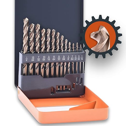 Lichamp 13-Piece HSS Cobalt Drill Bit Set (1/16" to 1/4") – M35 High-Speed Steel, 3-Flute Design for Drilling Hard Metals & Cast Iron – Includes Metal Case