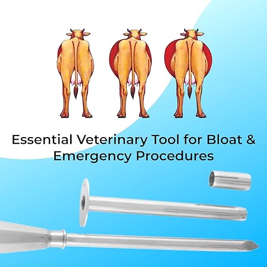 Stainless Steel Veterinary Trocar with Metal Handle Durable Surgical Instrument for Livestock, Cattle and Farm Animals Effective Relief Tool for Bloating, Gas, Abdominal Procedures (Trocar 9.5 Inches)