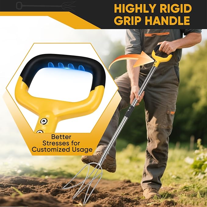 Pitchfork for Gardening, 48.5" Extendable Stainless Steel Garden Pitchfork with Handle, Suitable for Digging, Fertilizing, Transplanting, Multifunctional Garden Fork - 3 Tines